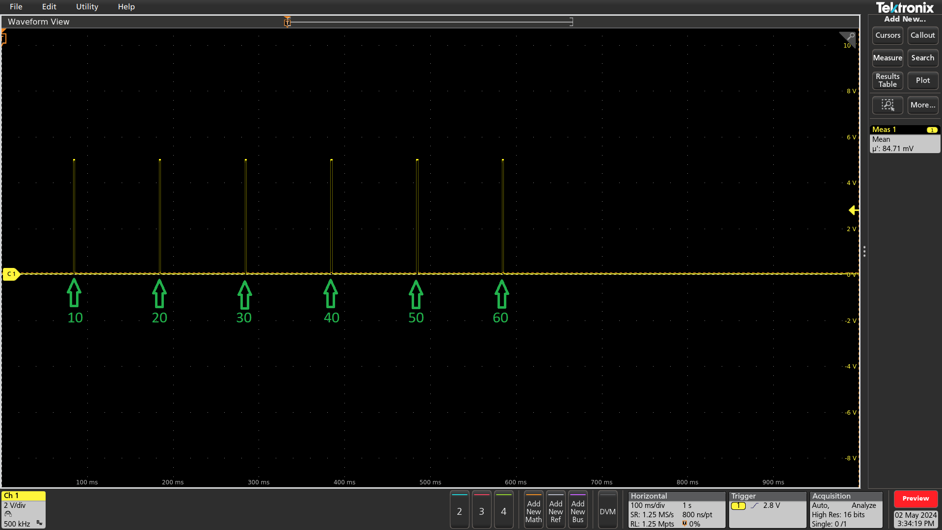 Interval mode trigger generation hw scope measurement