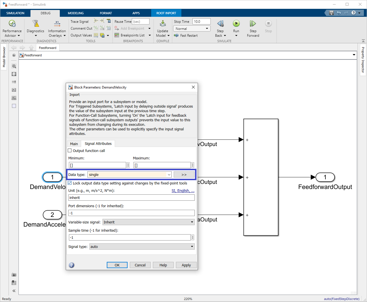 Set signal datatype to single.