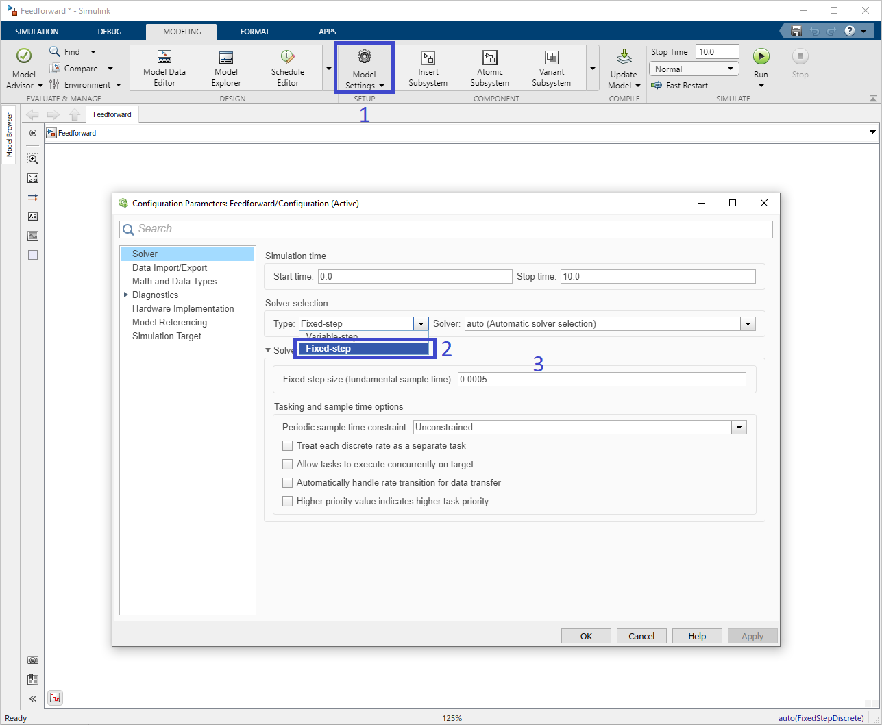 Set Simulink solver to fixed step.