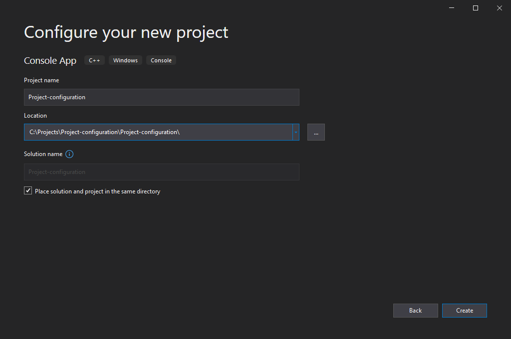 Select project name and directory.