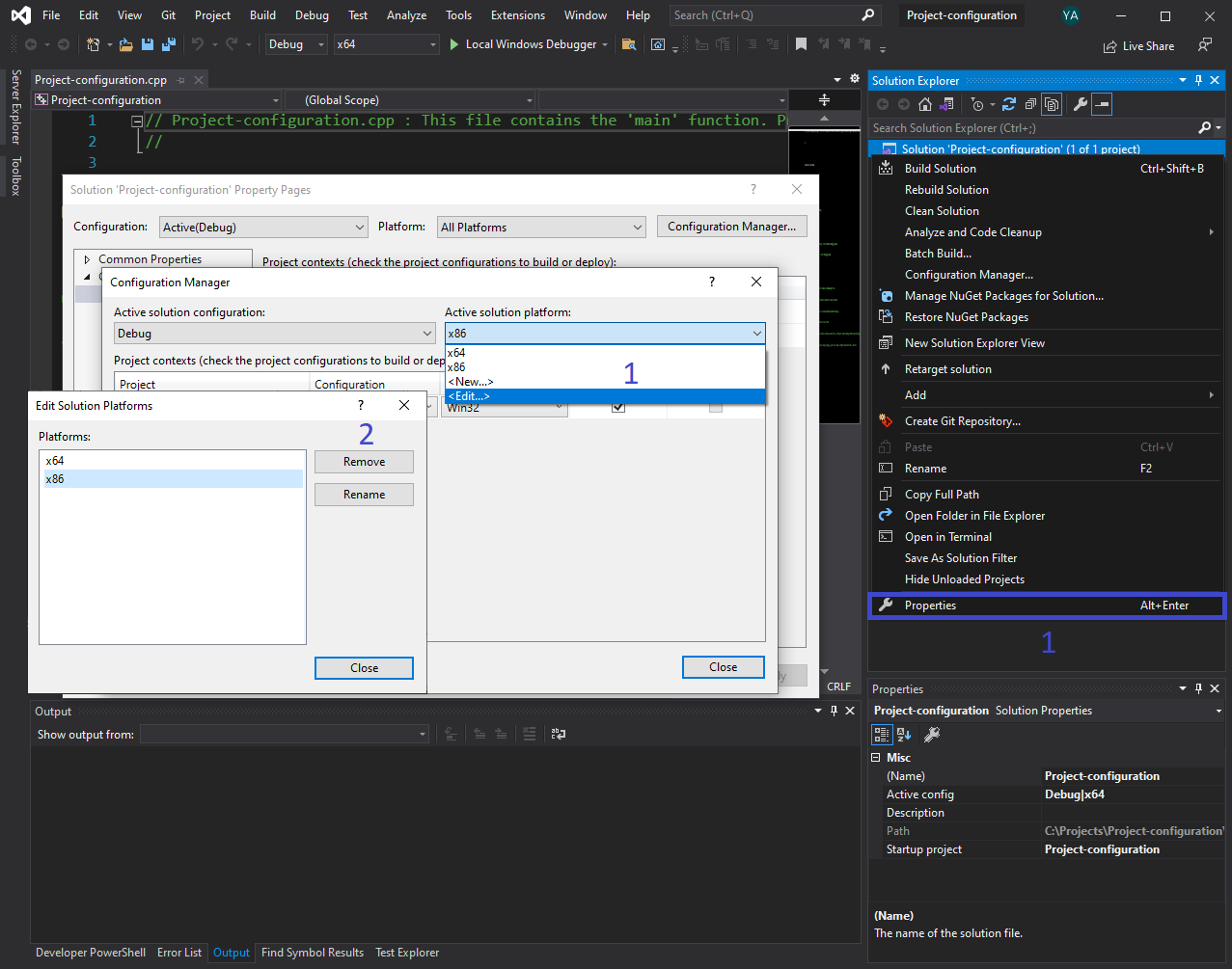 Configure project solution - remove x86 configuration.