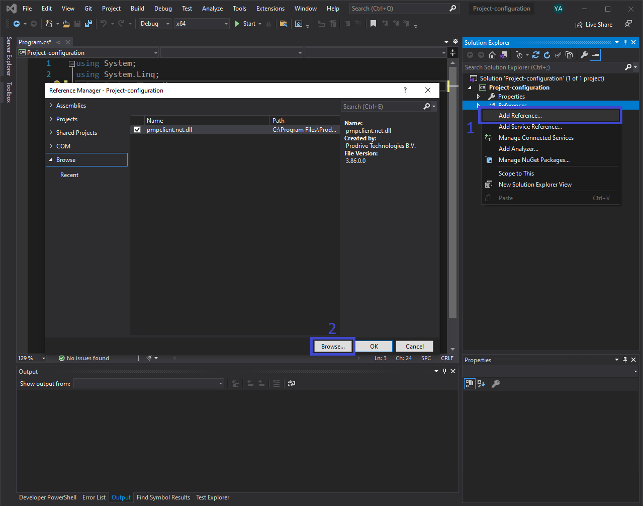 Add pmpclient.net.dll to project references.