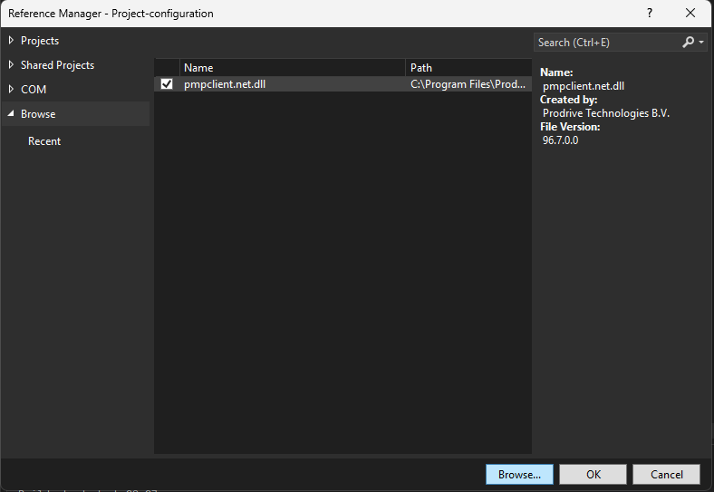 Add pmpclient.net.dll to project references.