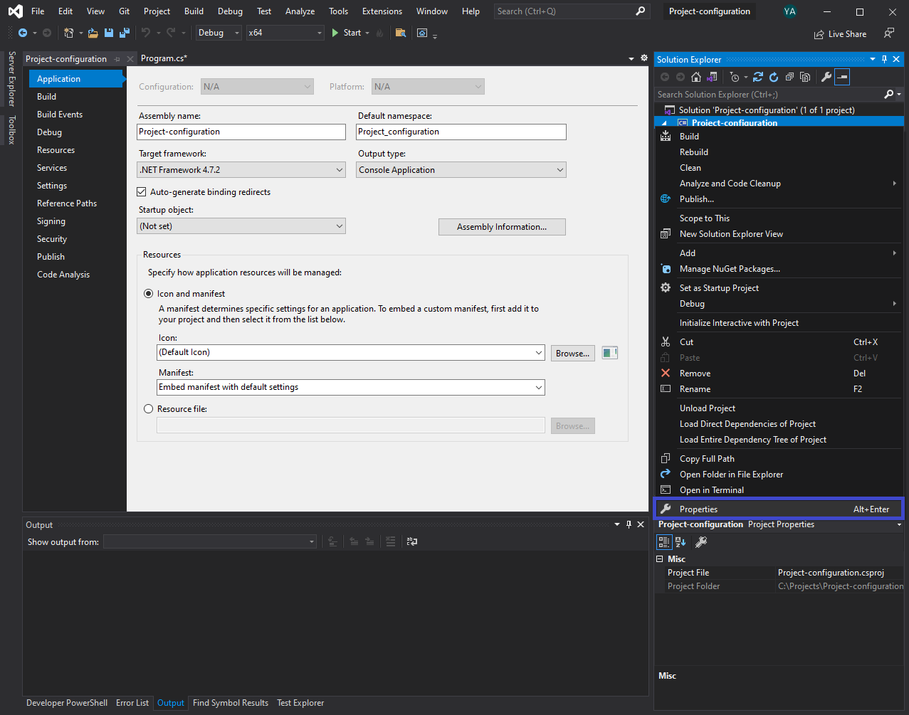 Configure project settings.