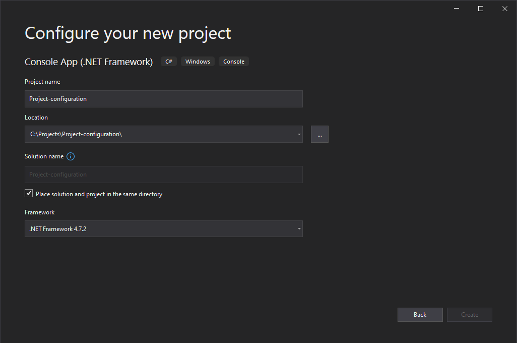 Select project name and directory.