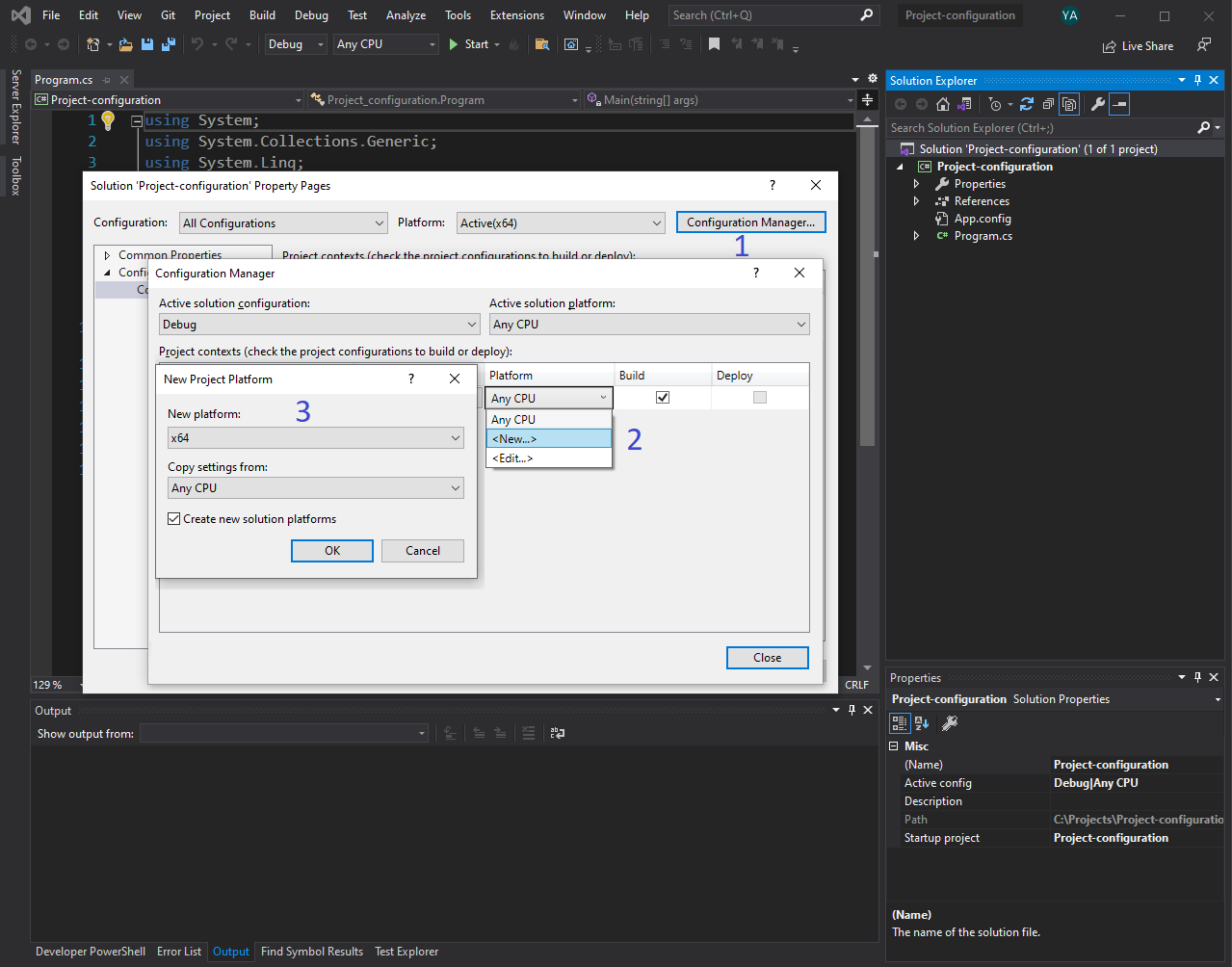 Configure project solution - configure x64 platform.