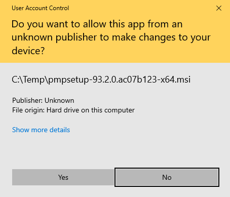 Windows User Account Control approval.