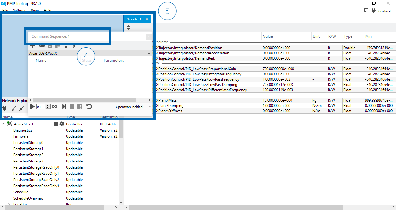 Dock the command sequence view above the network explorer