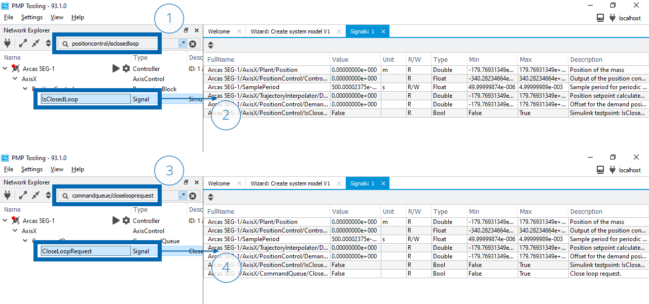 Drag and drop PositionControl and CommandQueue signals in the signal view