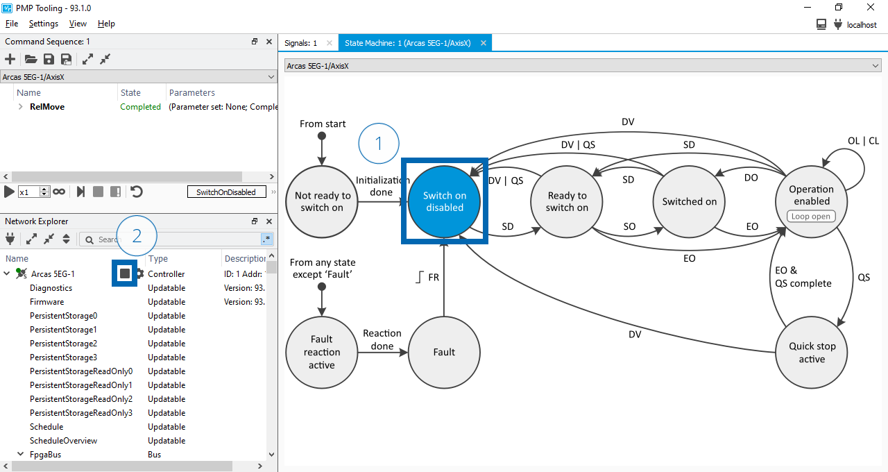 Disable the axis control and change the top-controller to Config state