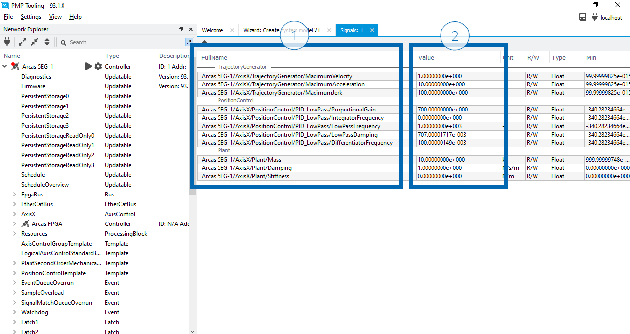 Parameter configuration in signal view