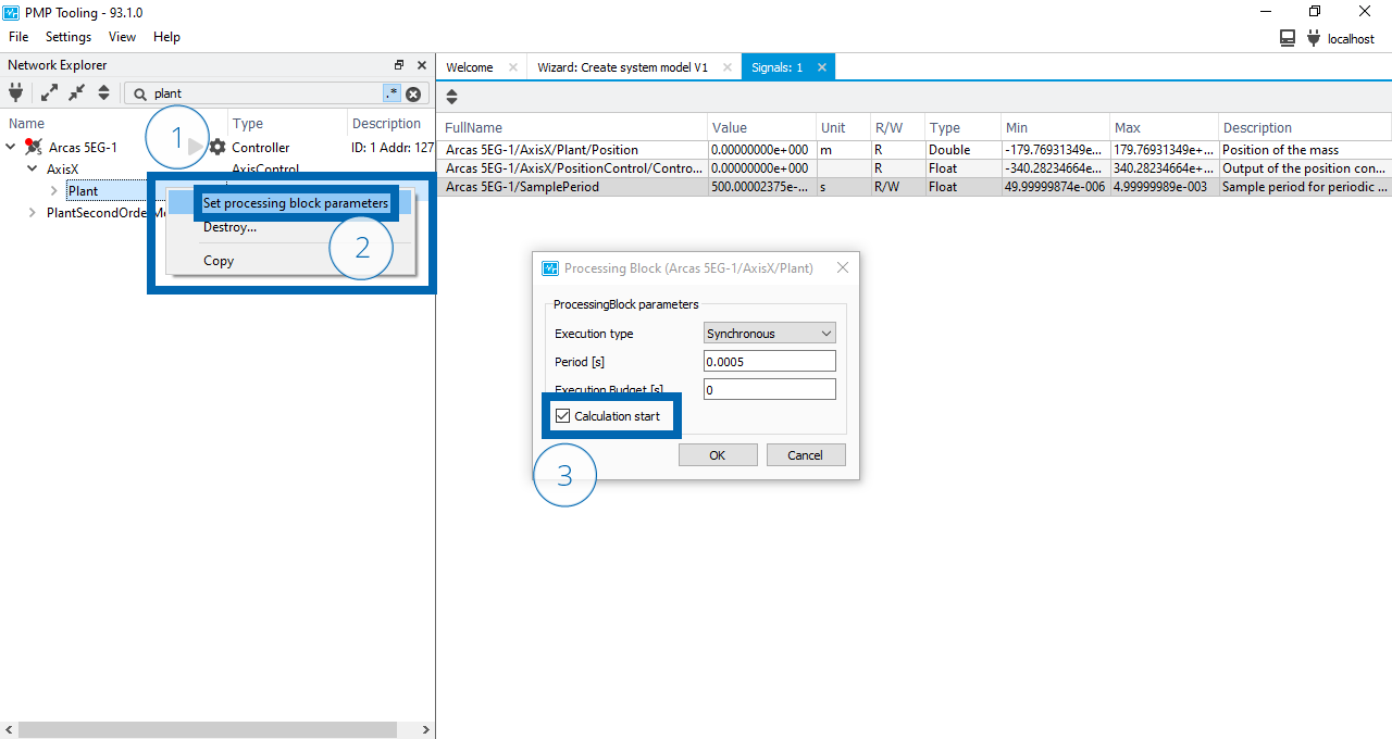 Set processing block CalculationStart on Plant processing block