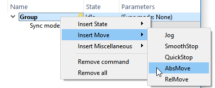 Add a group command in the command sequence view.