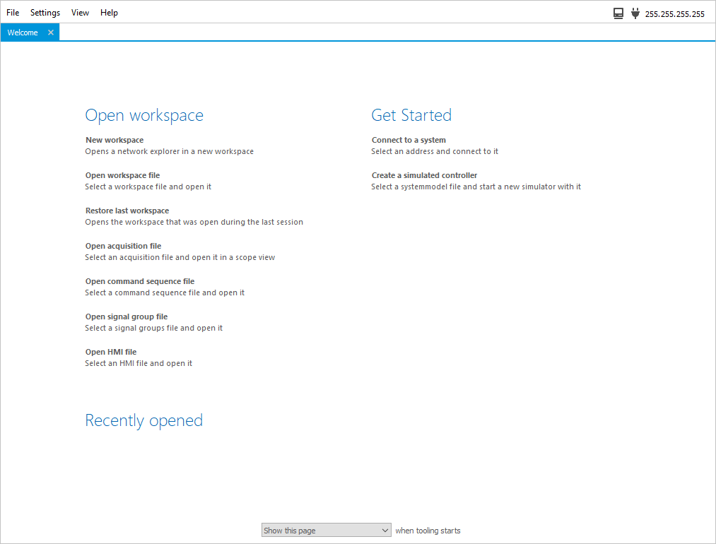 Empty workspace of the :term:`PMP` Tooling.