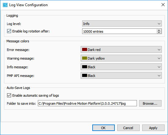 Log view settings.