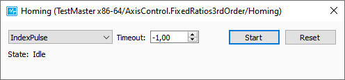 Homing of axis control dialog