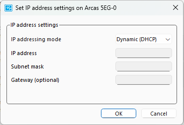 Set IP address settings dialog (DHCP)
