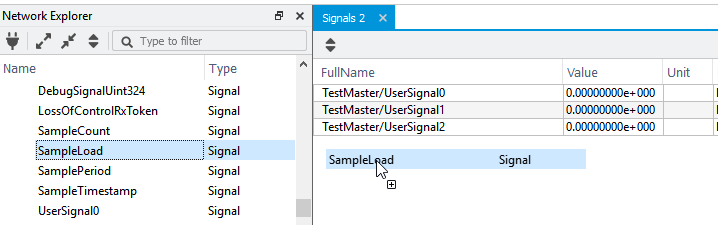 Add signals by drag and dropping them from other views.